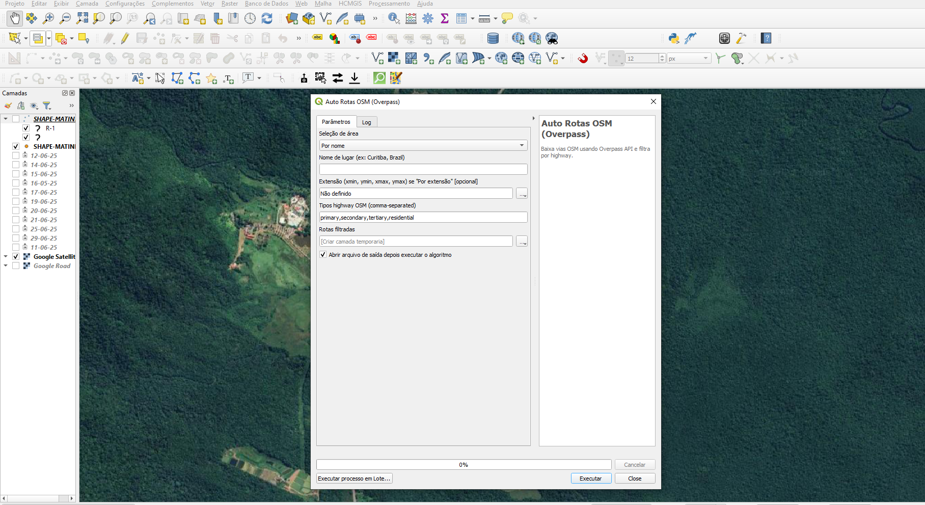 Plugin Auto Rotas OSM - Tela Principal